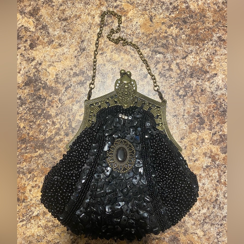 1920s vintage black bridal handbag beaded evening bag/clutch, cocktail purse.